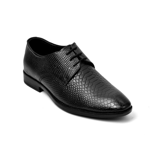 Dagga Men’s Genuine Leather Crocodile Textured Lace-Up Formal Shoes – Black & Brown