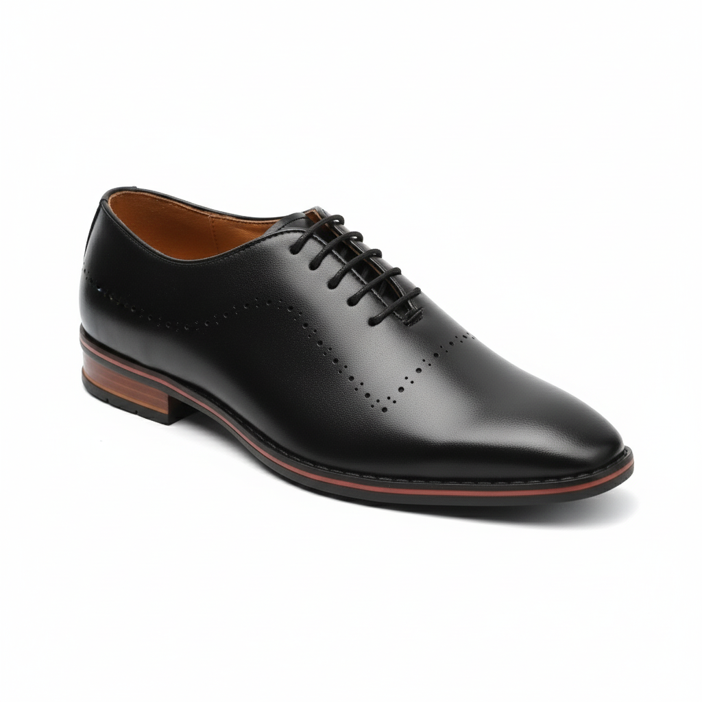 Dagga Men’s Wholecut Brogue Genuine Leather Shoes – Formal Oxford Shoes - Tan & Black