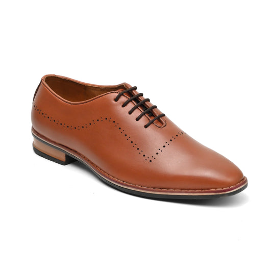 Dagga Men’s Wholecut Brogue Genuine Leather Shoes – Formal Oxford Shoes - Tan & Black