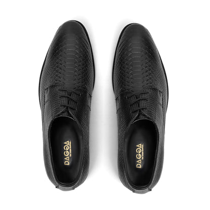 Dagga Men’s Genuine Leather Crocodile Textured Lace-Up Formal Shoes – Black & Brown