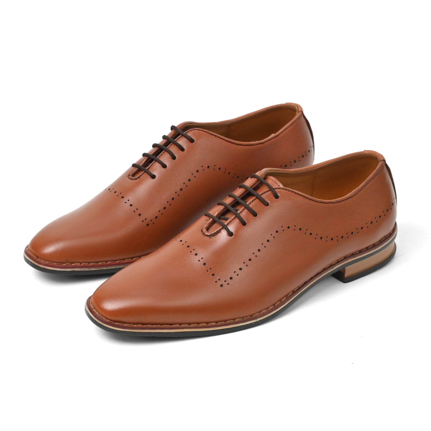 Dagga Men’s Wholecut Brogue Genuine Leather Shoes – Formal Oxford Shoes - Tan & Black