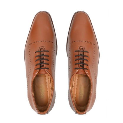 Dagga Men’s Wholecut Brogue Genuine Leather Shoes – Formal Oxford Shoes - Tan & Black