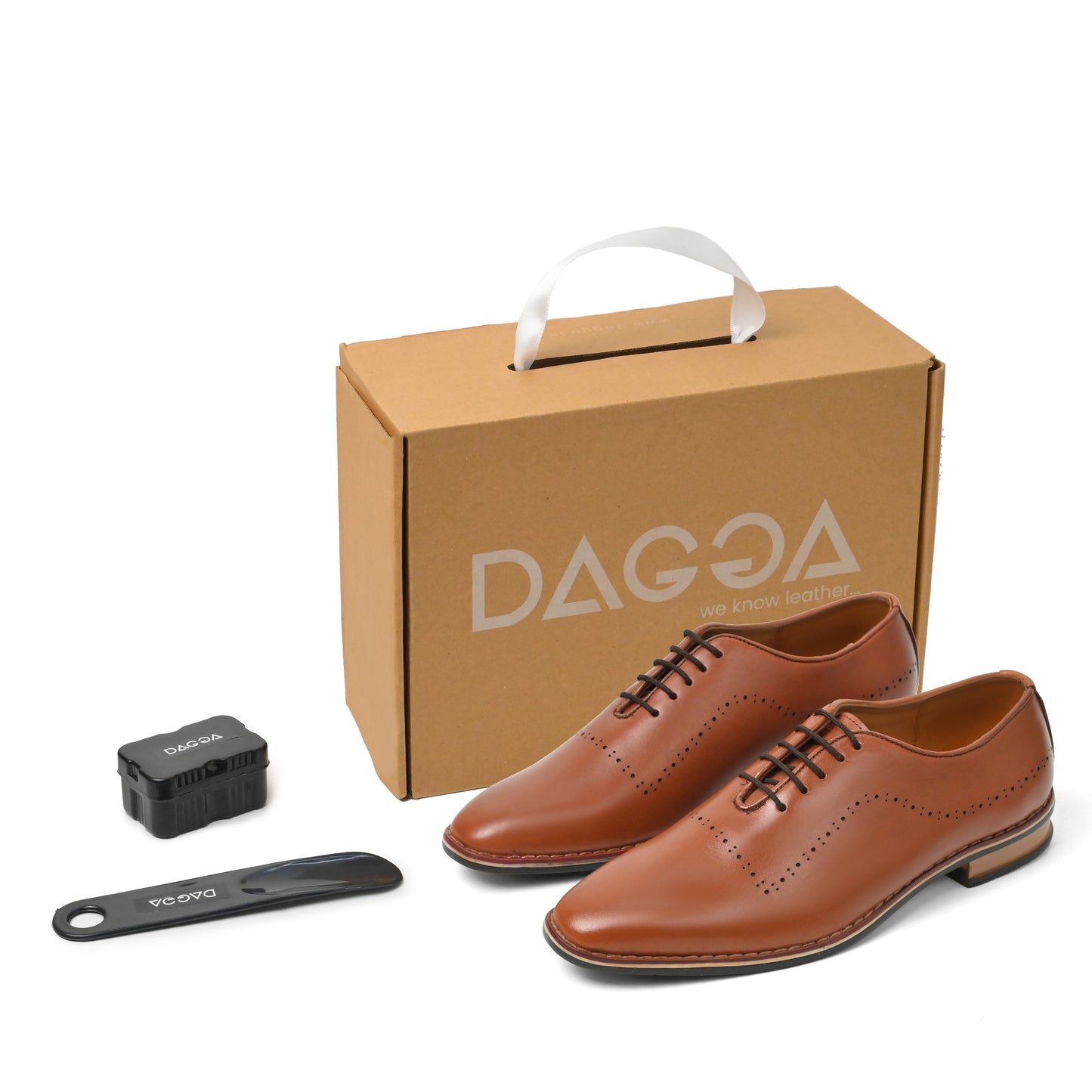 Dagga Men’s Wholecut Brogue Genuine Leather Shoes – Formal Oxford Shoes - Tan & Black