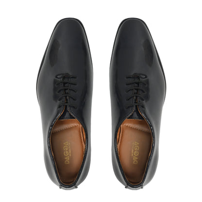 Dagga Men’s Patent Leather Oxford Shoes – Black Glossy Formal Lace-Up Dress Shoes